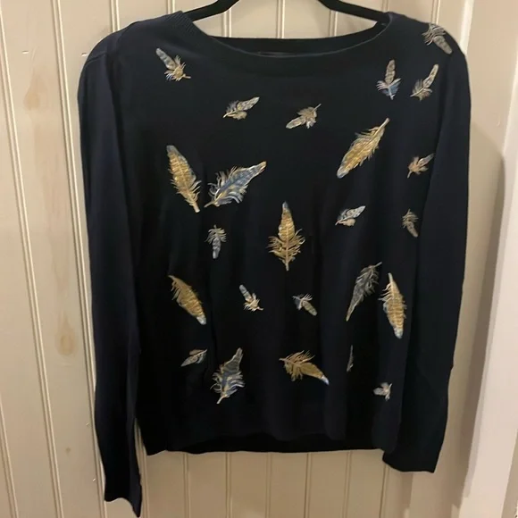 Talbot’s Sz Medium Navy Sweater With Feathers - Picture 2 of 7